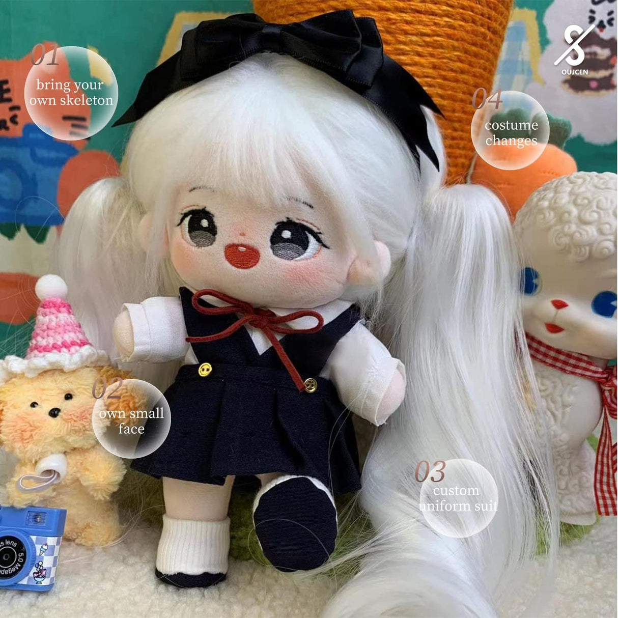 Muñeca de peluche 20cm - Juguete Kawaii con esqueleto articulado