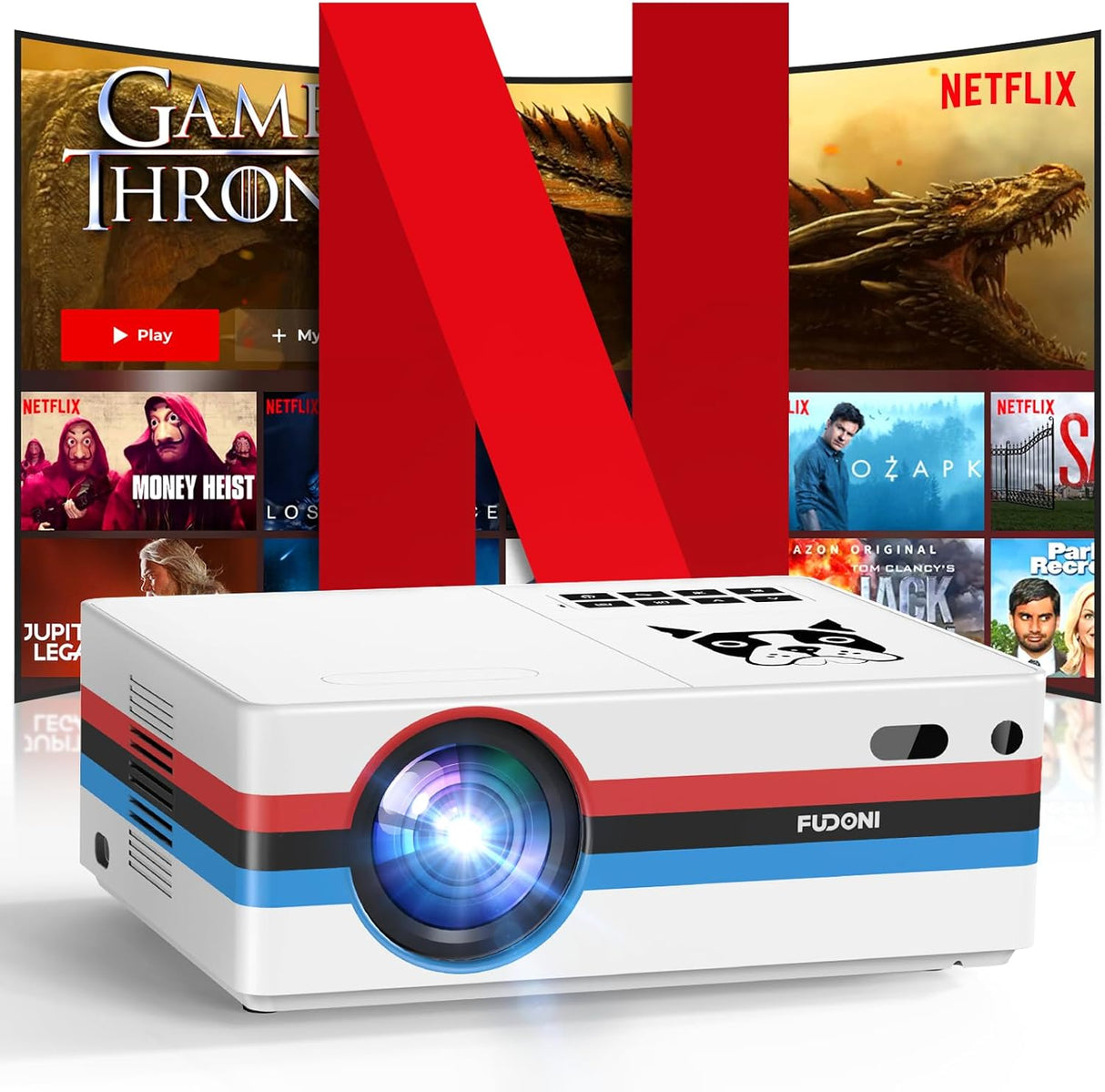 Proyector Smart FUDONI 1080P WiFi, Dolby, 600ANSI, Auto Keystone