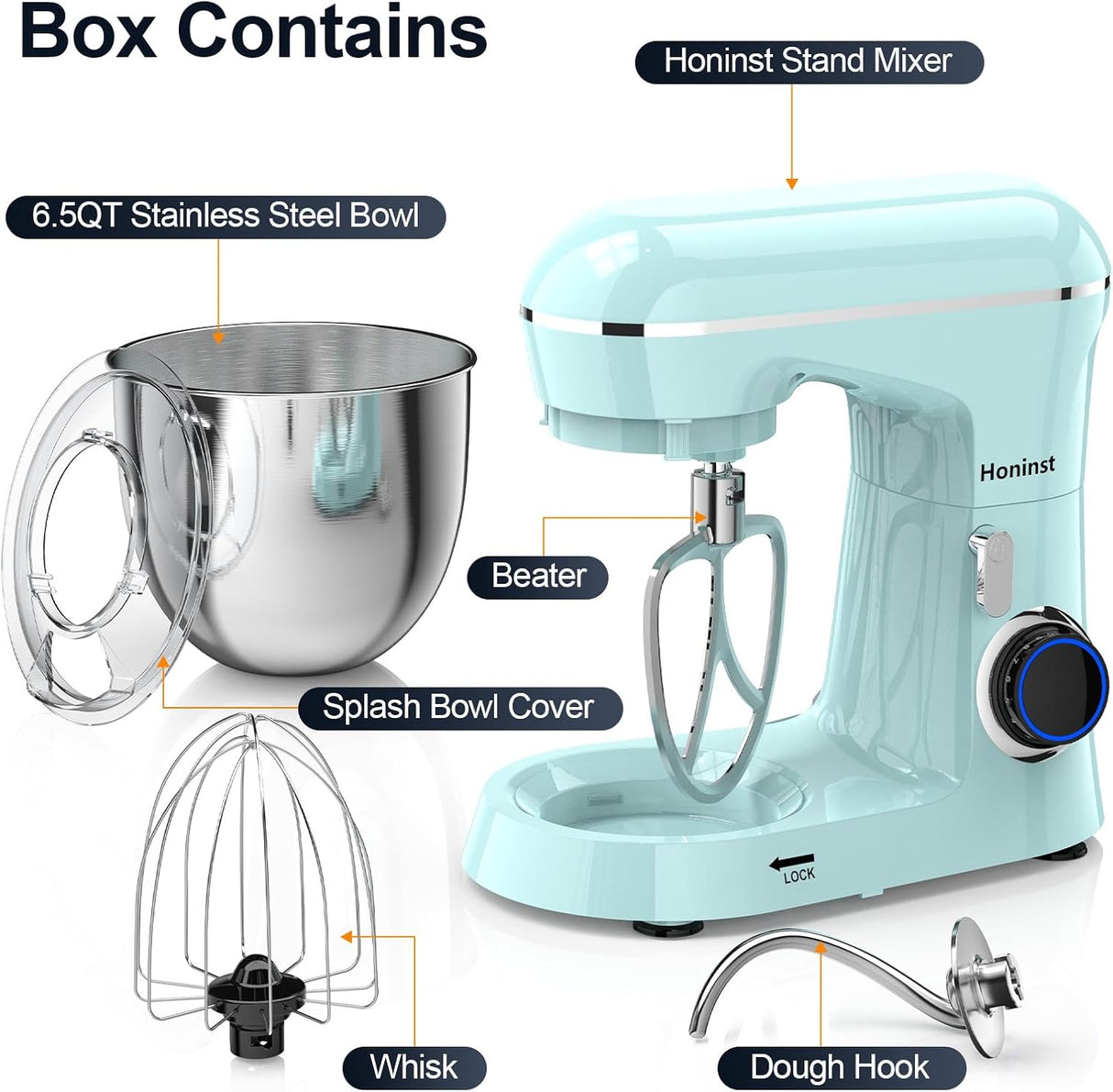 Batidora de Pie 6.5QT 10 Velocidades 660W, Modelo 3-en-1