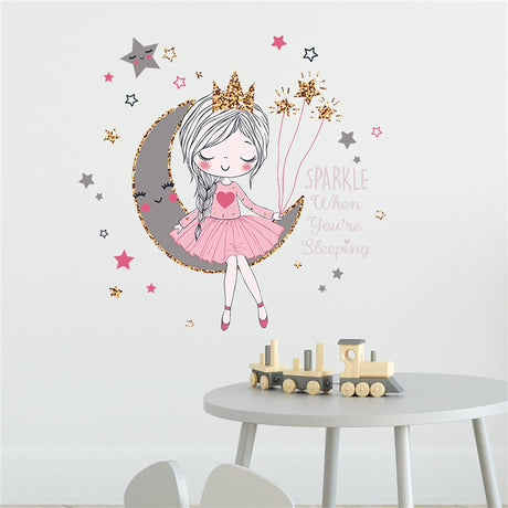 Pegatinas Murales ROFARSO para Niños, Chica en la Luna