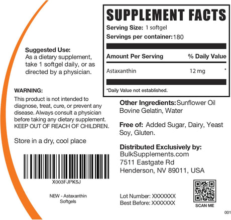 Suplementos Astaxantina 4 mg  90 cáp sin OMG soja  sin gluten