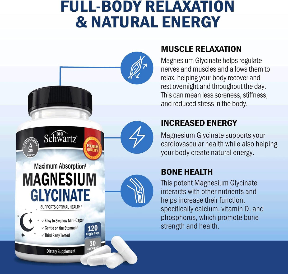Suplemento de Magnesio Glicinato 500 mg para Sueño y Salud