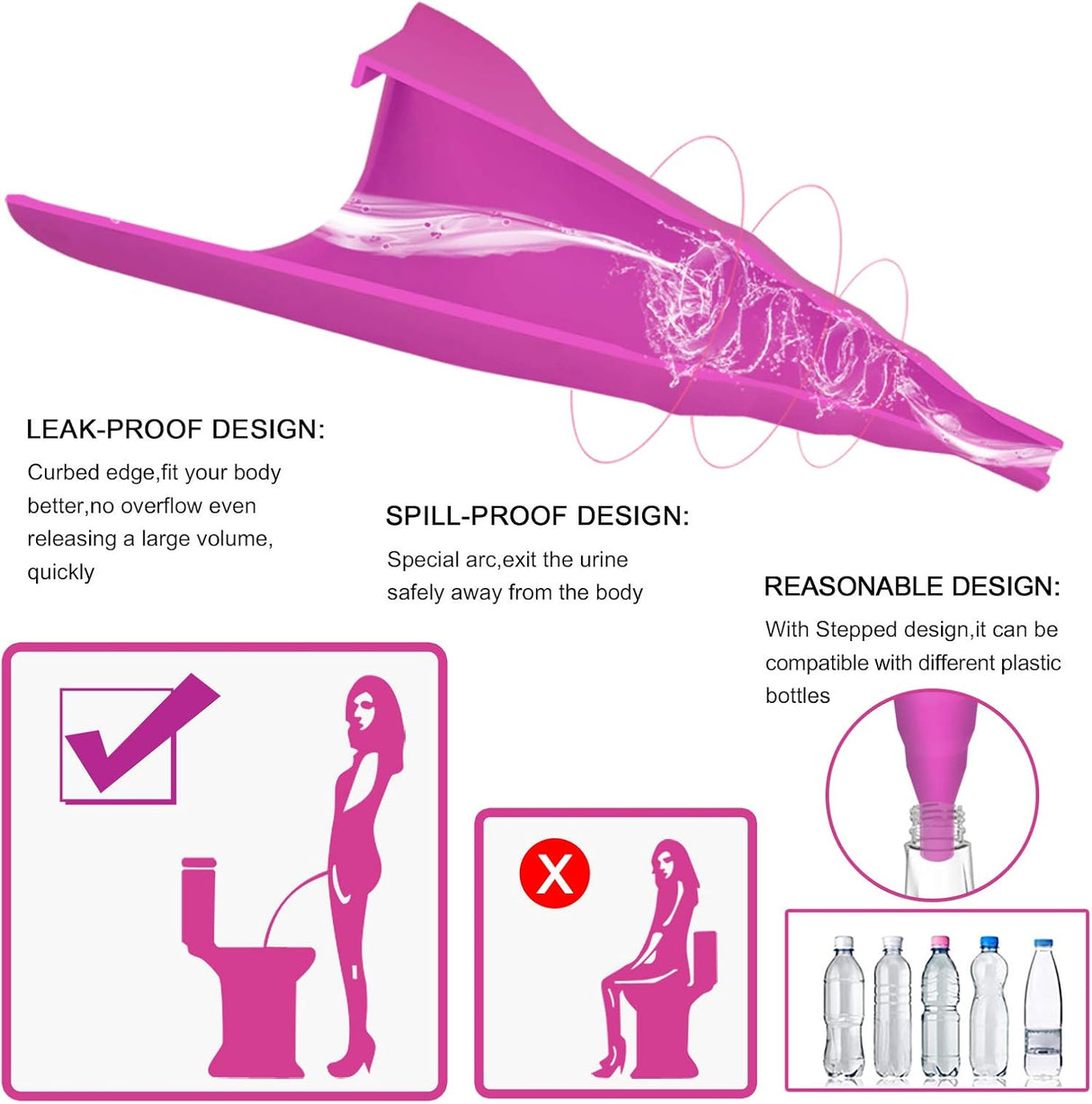 Pee Funnel Femenino Reutilizable Silicona Fácil Uso Modelo