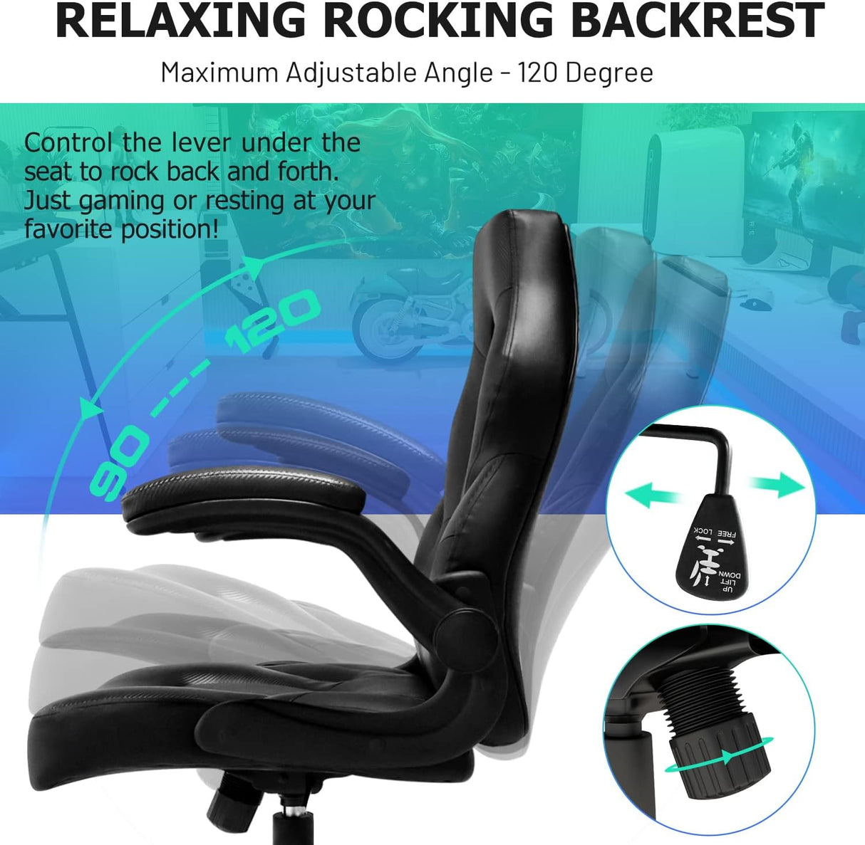 Silla Gaming de cuero regenerado, Negro S6YH Wonder Comfort