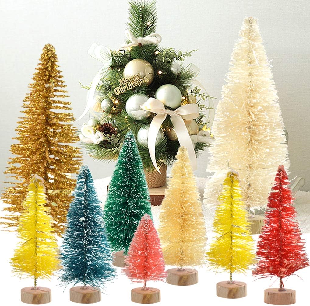 Yookat 40 Piezas Árboles de Navidad Artificiales con Base de Madera