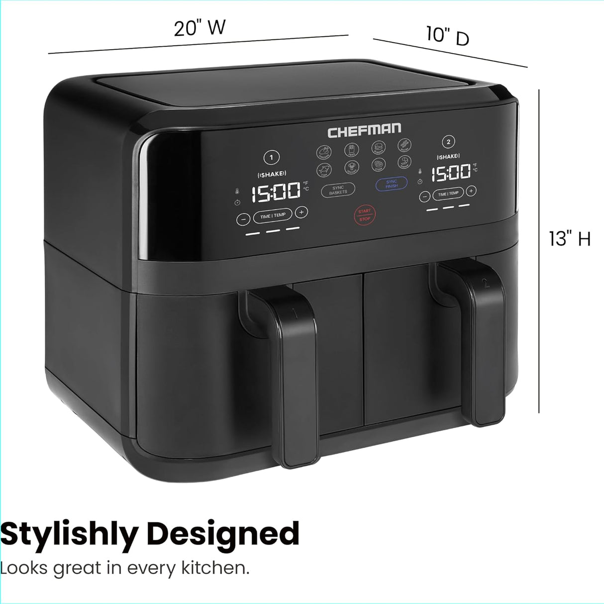 Freidora de aire Chefman TurboFry Touch, Doble capacidad.