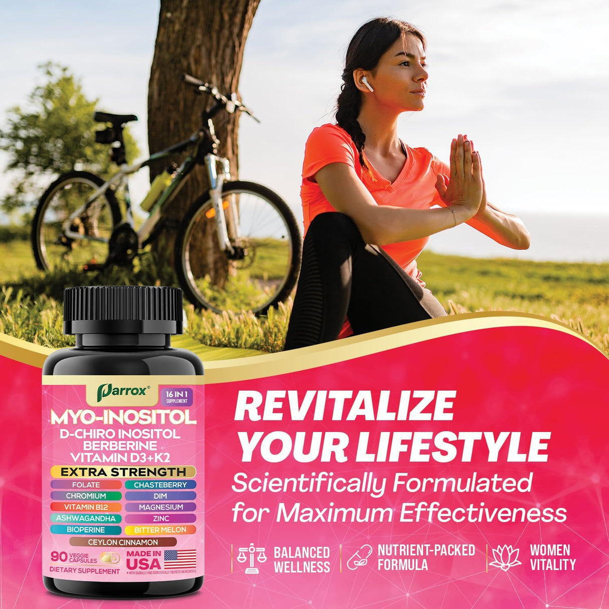 Suplemento de Inositol y vitaminas, 90 cápsulas veganas