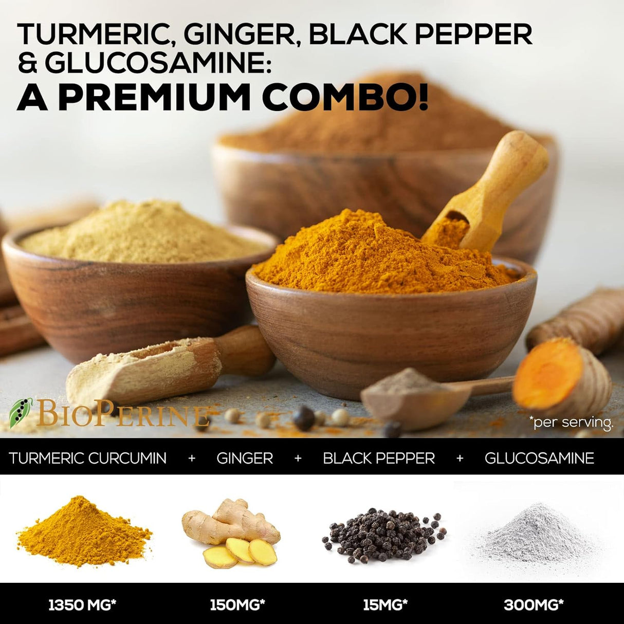 Suplemento Curcumina de cúrcuma con BioPerine  jengibre