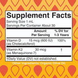 Suplemento Líquido D3 K2 | Vegano, Non-GMO, Gluten Free | 1 Fl Oz