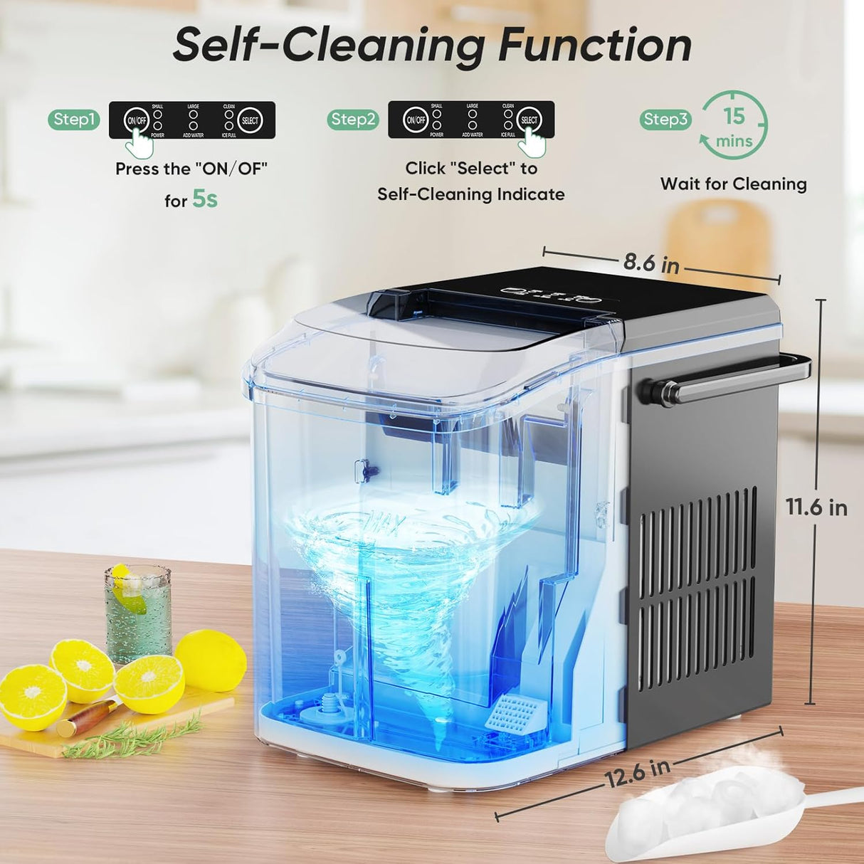 Máquina de Hielo DUMOS, portátil, 9 cubos en 6 min, 1.5 L