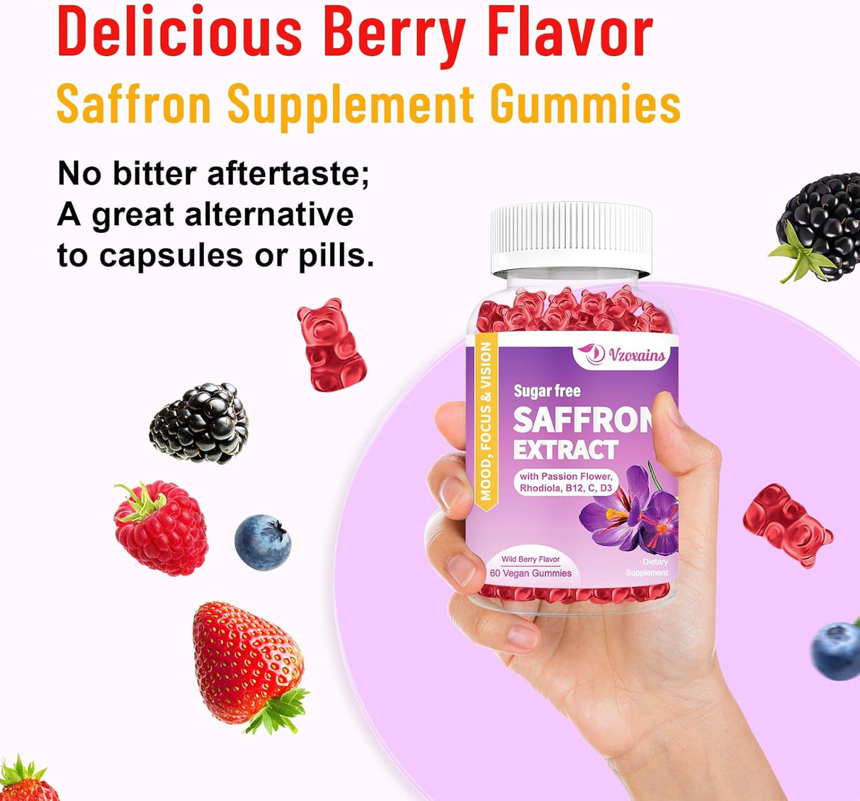 Suplemento Gomitas de extracto de azafrán  sin azúcar 100 mg