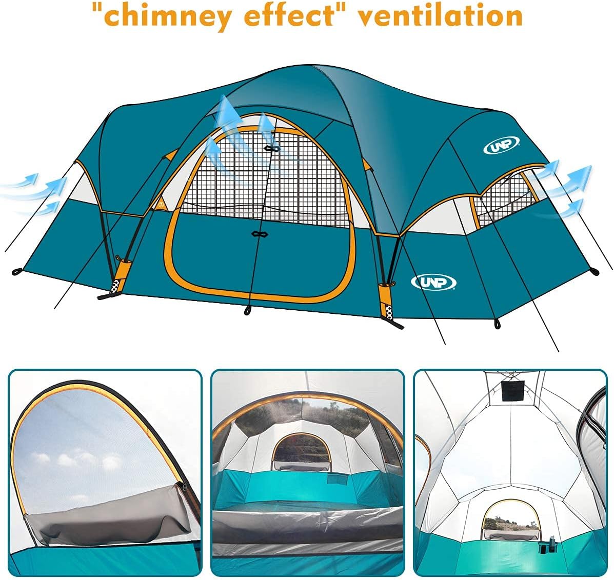 Tienda UNP Carpa Familiar 10 Personas, Doble Capa, Impermeable