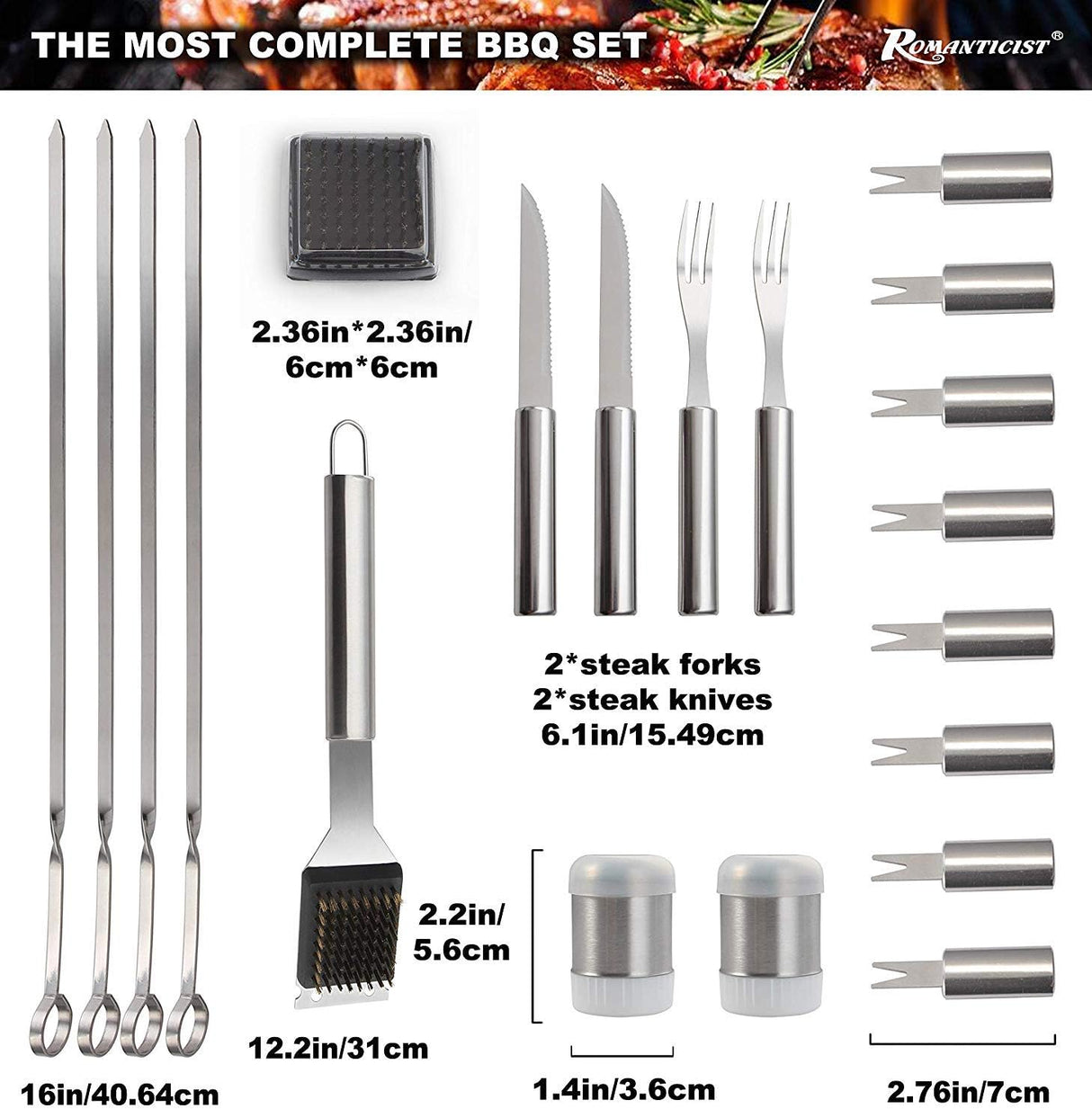 Set de Accesorios BBQ 28pc ROMANTICIST - Acero Inoxidable
