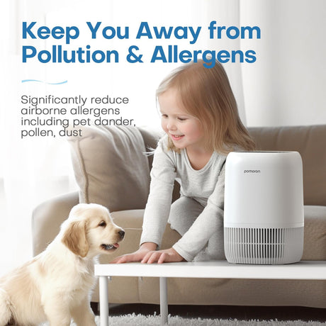POMORON Purificadores de aire para dormitorio y hogar, limpiador de filtro de aire con esponja de fragancia, filtro HEPA para humo, alergias, polen, caspa de mascotas, olor, polvo, purificador de aire