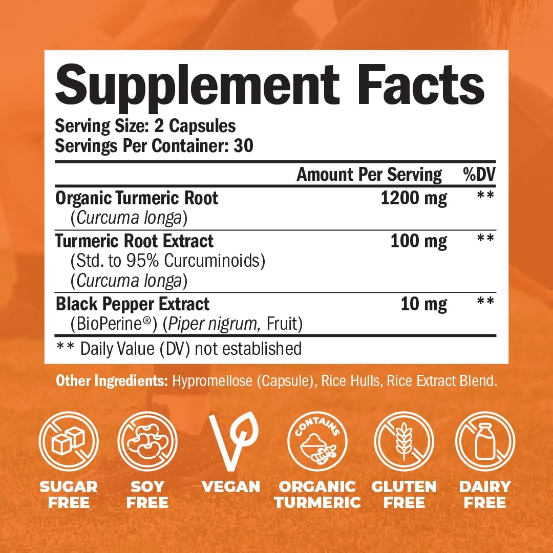Suplemento de Cúrcuma y Bioperina Vegano para Articulaciones