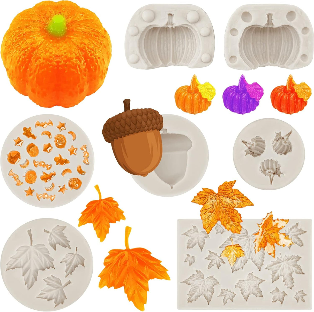 Molde de Silicona para Hojas de Calabaza - 6 Piezas, Halloween