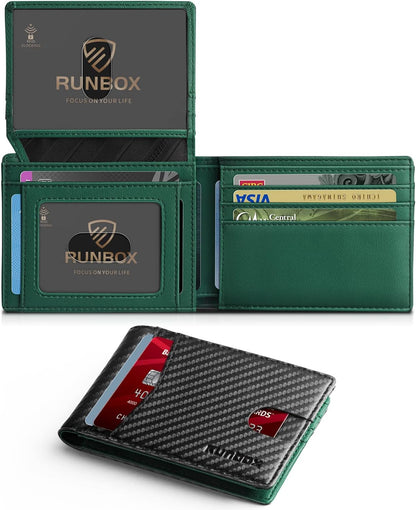 Billetera RUNBOX para hombres RFID delgada con 2 ventanas ID