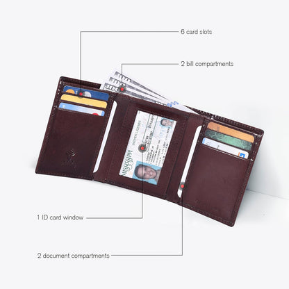 Billetera de cuero genuino para hombre - RFID, 9 tarjetas, 2 ID