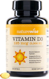 Vitamin D3 5000iu NatureWise, Función Muscular y Inmunidad, 200 Softgels