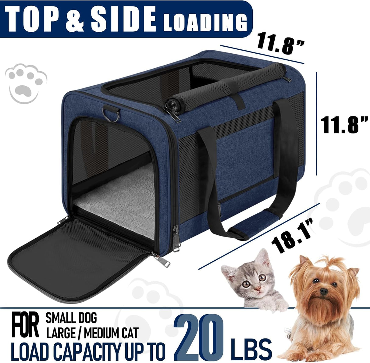 Transportín Suave para Mascotas - Gran Capacidad - Modelo Navy