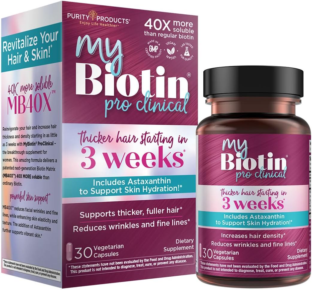 Purity Products MyBiotin ProClinical, cabello más grueso y combate arrugas MB40X