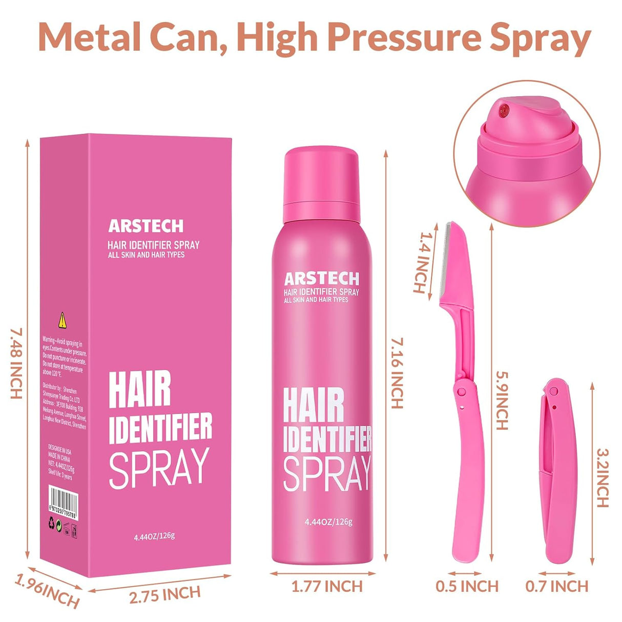 Spray Identificador de Vello, Kit de Afeitado Facial, 4 Raspadores
