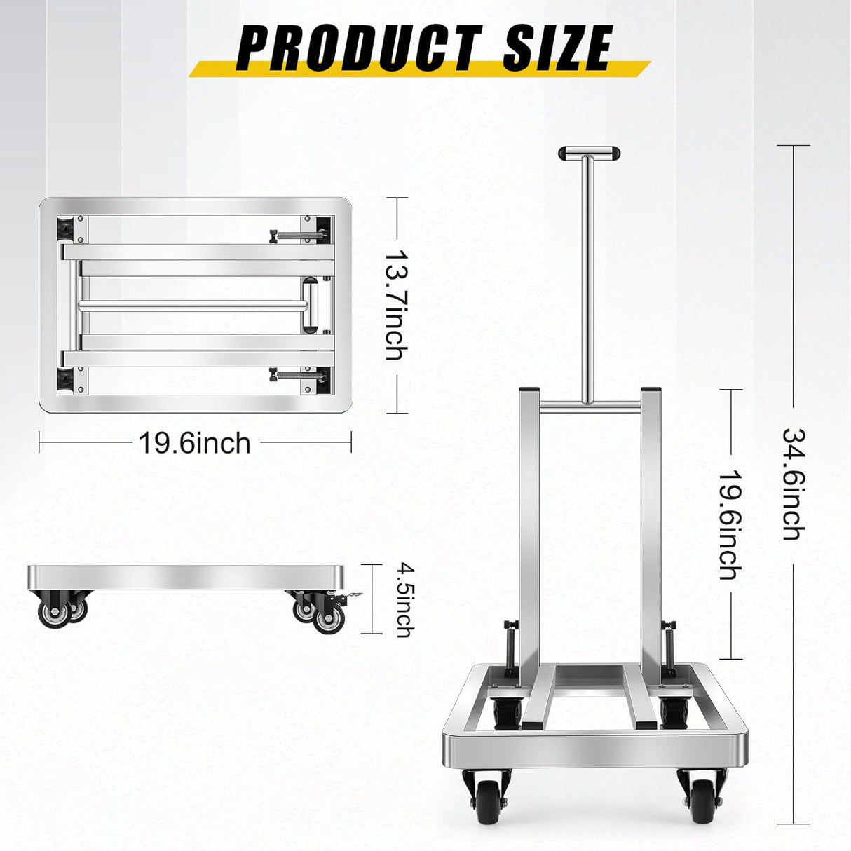 Carretilla Plegable de Acero Inoxidable, 500 LB, 4 Ruedas