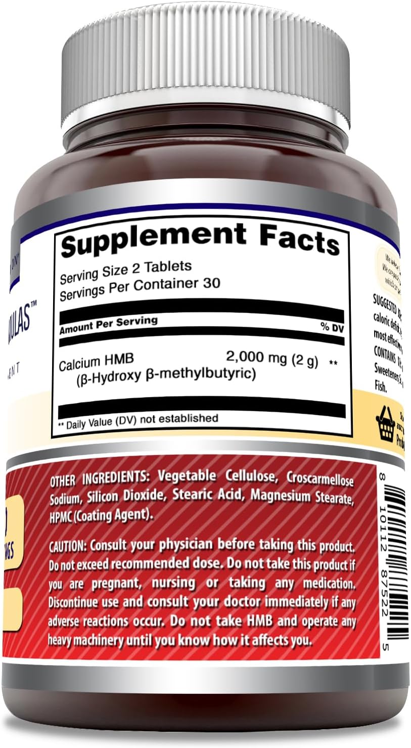 Fórmulas Asombrosas HMB 2000mg Tabletas Suplemento Non-GMO Gluten Free Made en USA 60u