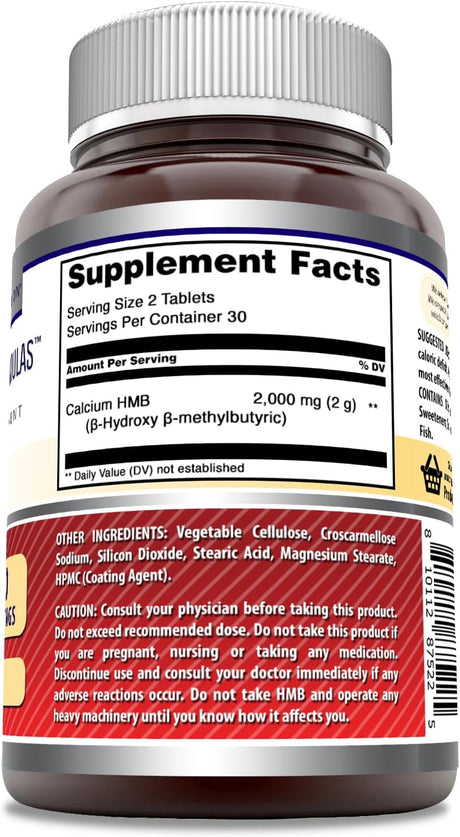 Fórmulas Asombrosas HMB 2000mg Tabletas Suplemento Non-GMO Gluten Free Made en USA 60u