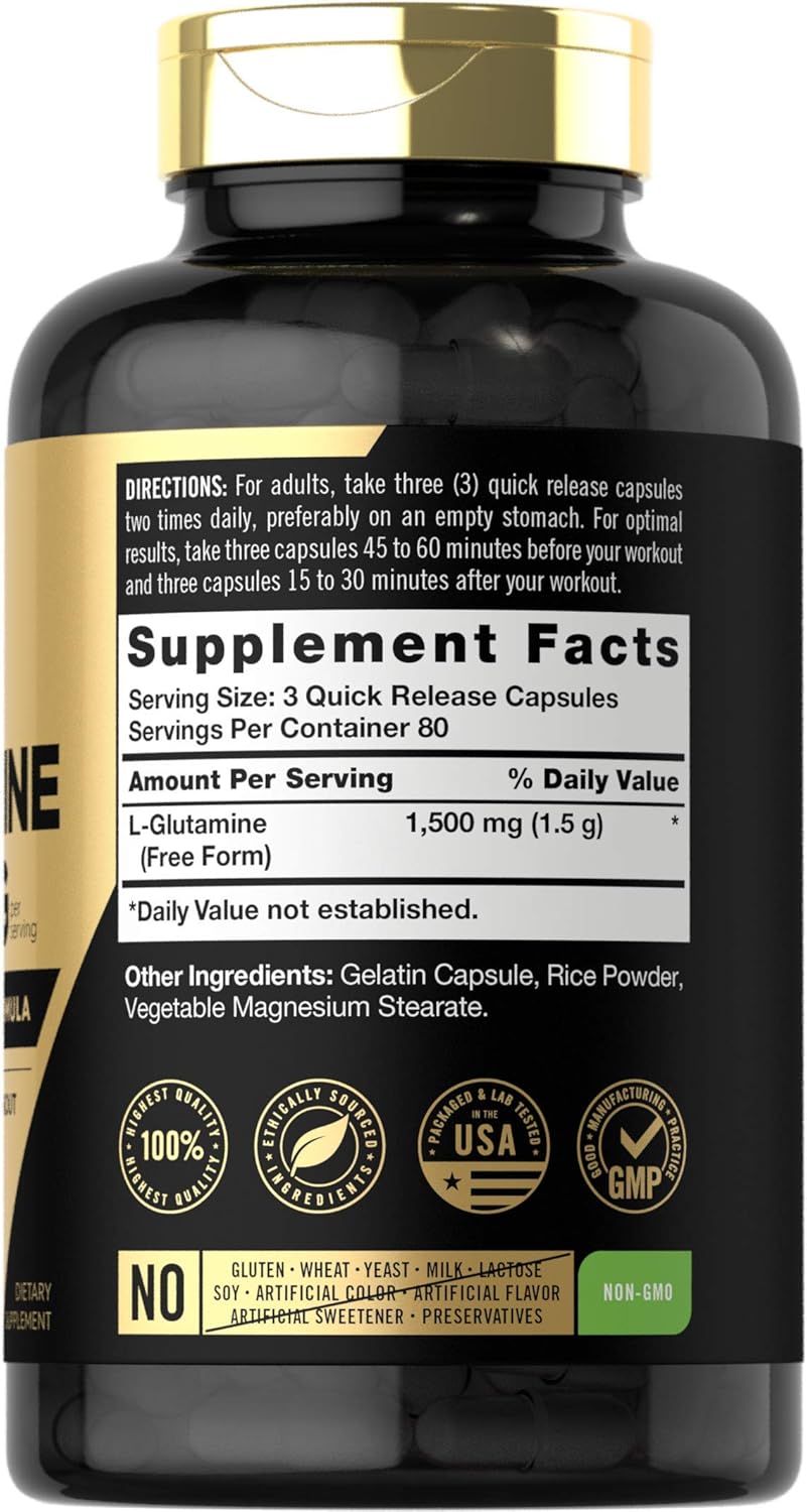 Cápsulas de Glutamina 1500mg Carlyle | 240 Conteos | Sin GMO
