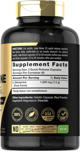 Cápsulas de Glutamina 1500mg Carlyle | 240 Conteos | Sin GMO