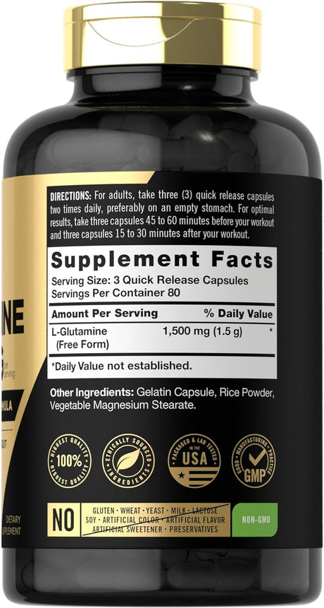 Cápsulas de Glutamina 1500mg Carlyle | 240 Conteos | Sin GMO