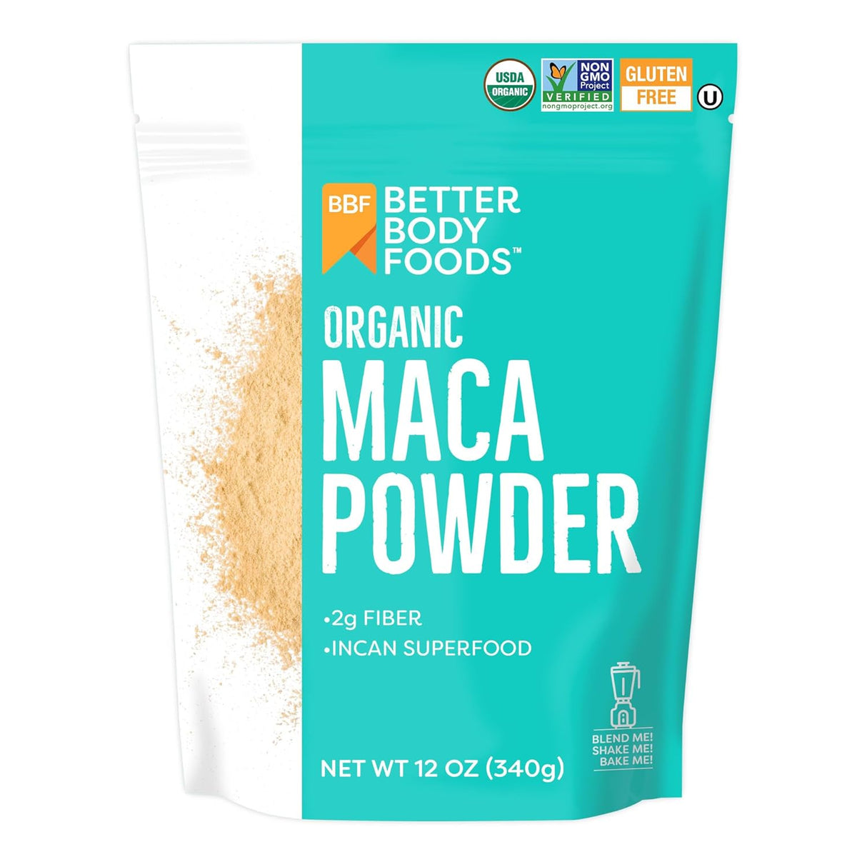 Polvo de Maca Orgánico BetterBody Foods, Sin GMO y Sin Gluten, 12 oz