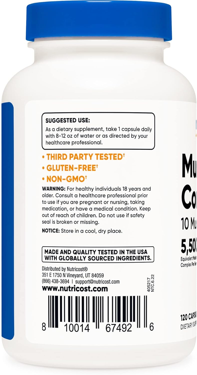 Suplemento Complejo de Hongos, 10 Variedades, No-GMO y Sin Gluten