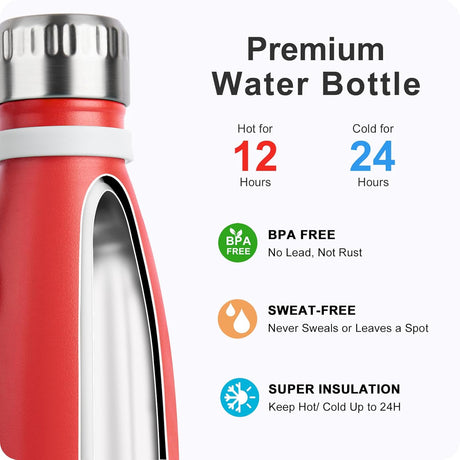 Botella de agua 12 oz acero inoxidable, a prueba de fugas, BPA-Free