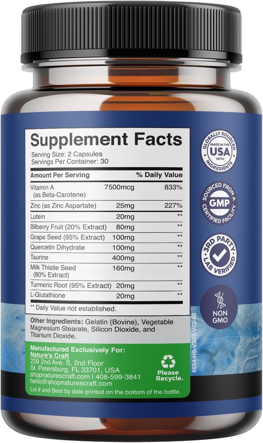 Suplemento completo de salud ocular  luteína 20 mg 60 und