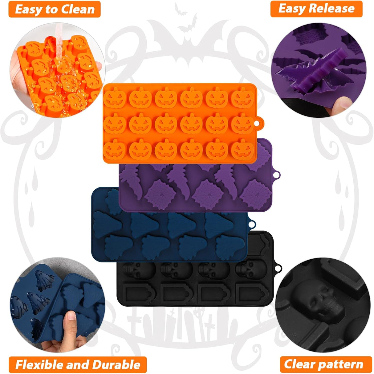 Moldes de Silicona Webake para Chocolates de Halloween 4PCS