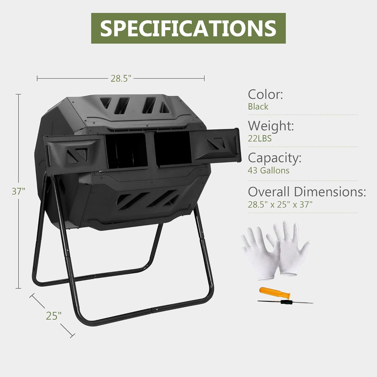 Compostador Exterior SUPER DEAL 43 Galones Doble Cámara 360°