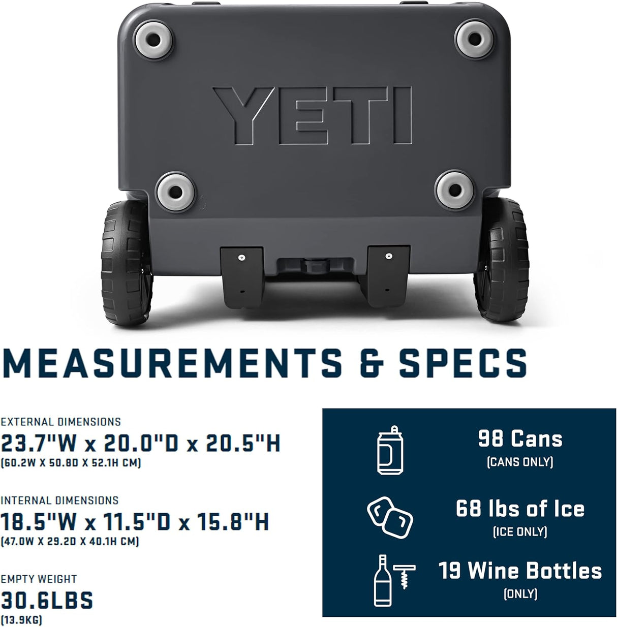 YETI Roadie 60 - Hielera con ruedas y mango retráctil de periscopio