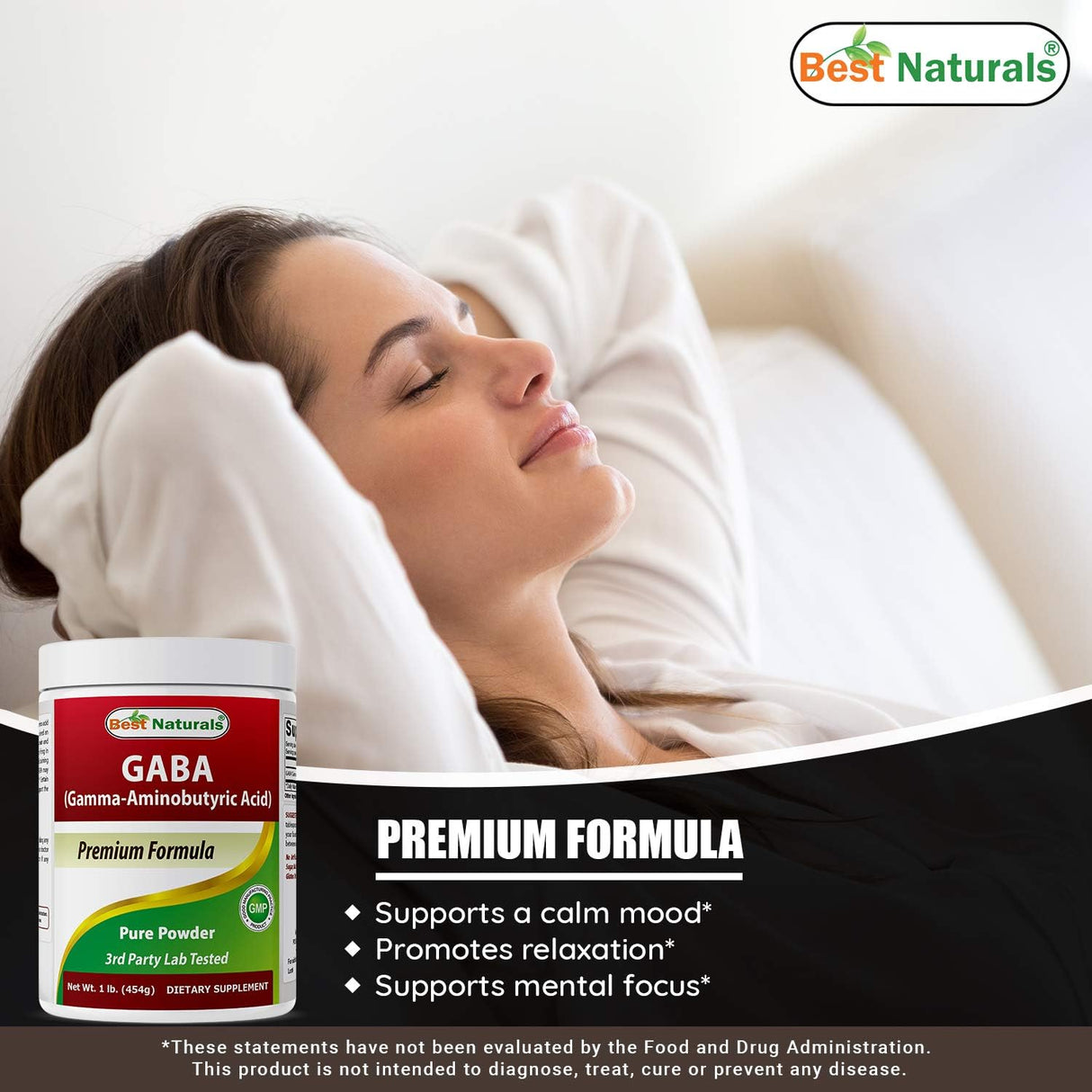 Suplemento Best Naturals GABA ácido gamma aminobutírico 1 lB
