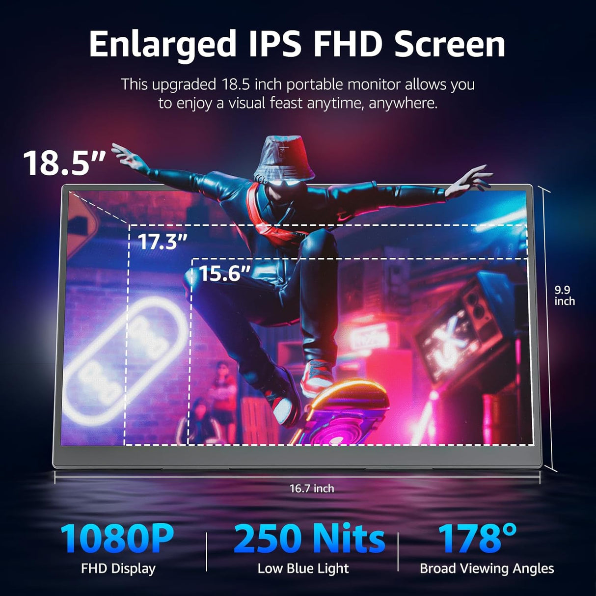 Monitor portátil 18.5 1080P 100Hz USB-C HDMI VESA para juegos