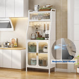 Estante de cocina para panadería con gabinete de puerta, soporte de microondas de 5 niveles
