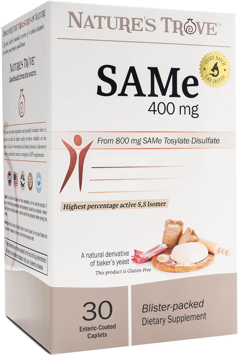 Suplemento Natures Trove SAM-e 400 mg 30 cáp  Vegano, Kosher