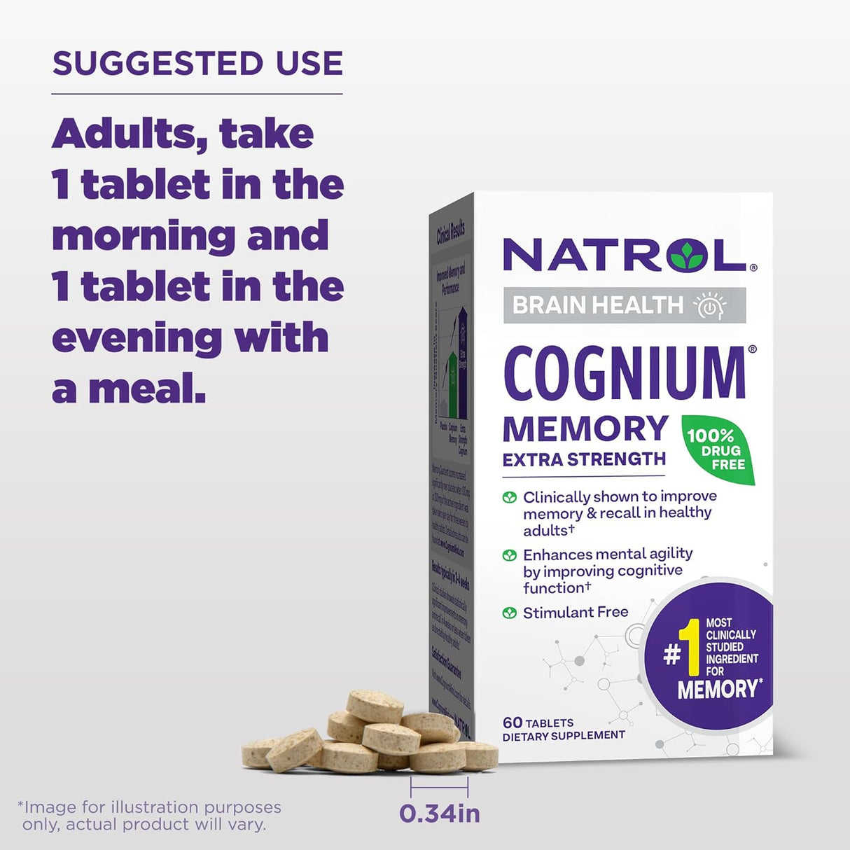 Suplemento Natrol Cognium Memoria Extra Fuerte 200mg, 60 Tab.