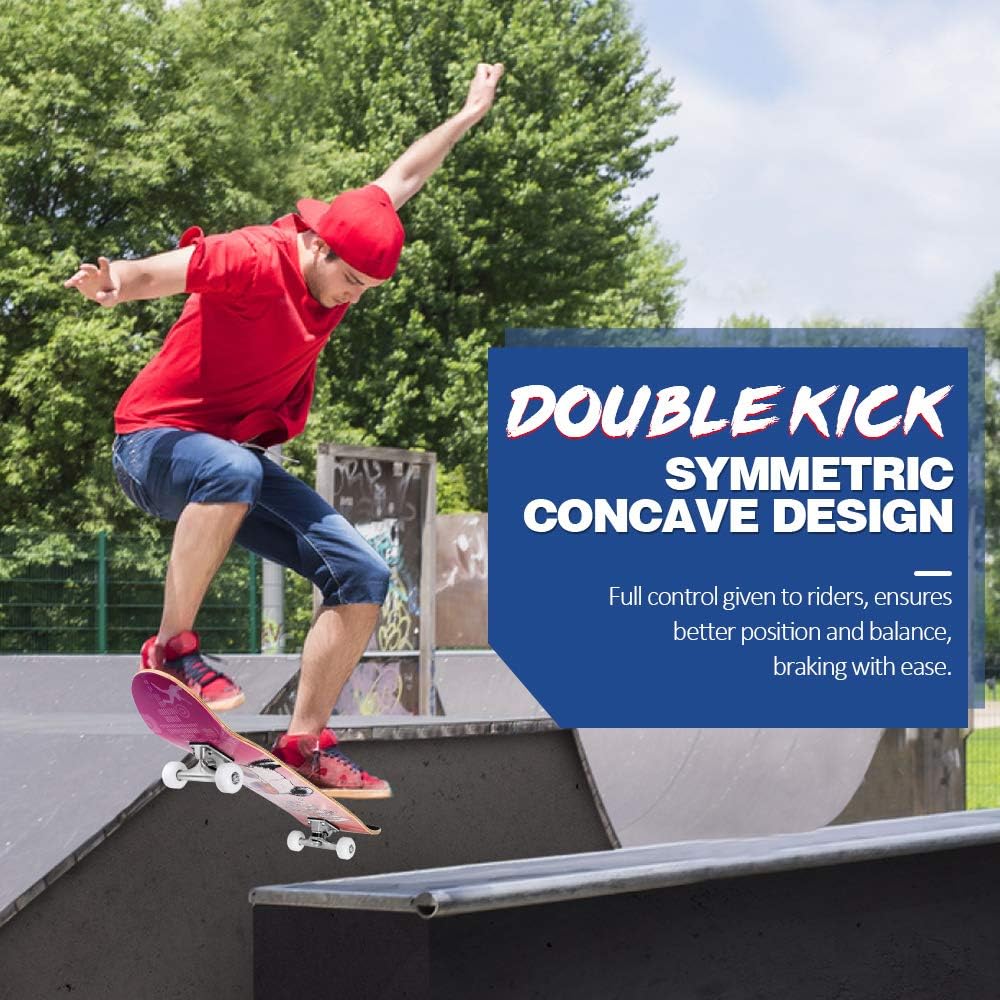 Patineta Completa para Principiantes, 31 x 8 pulgadas, Deck Doble Kick