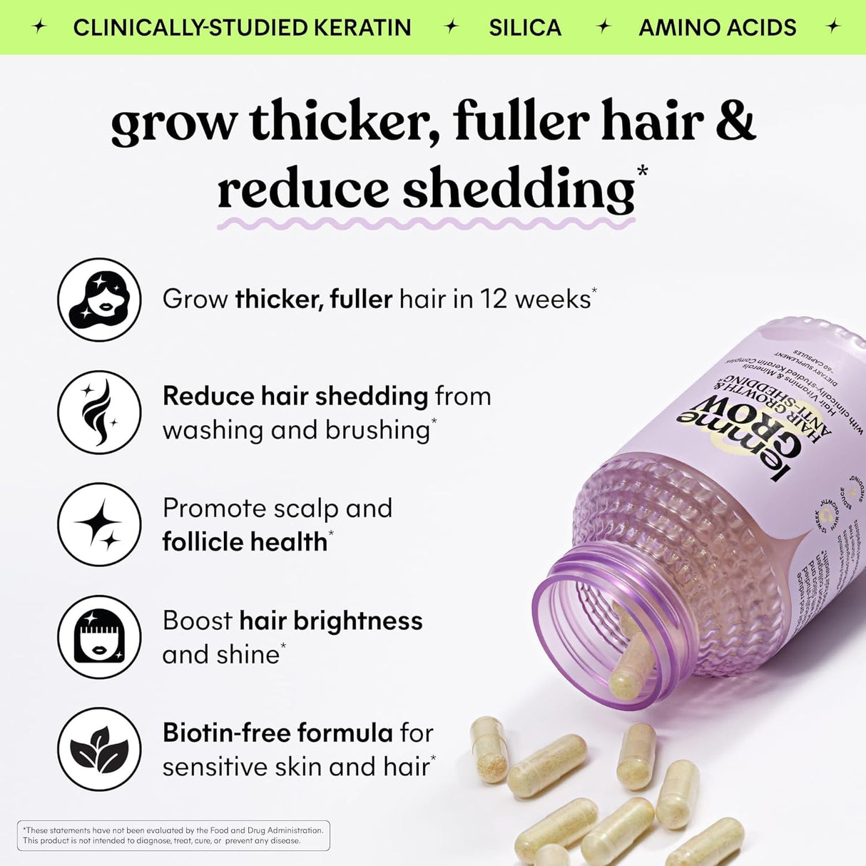 Suplemento Lemme Grow para el Crecimiento del Cabello, 1 Mes