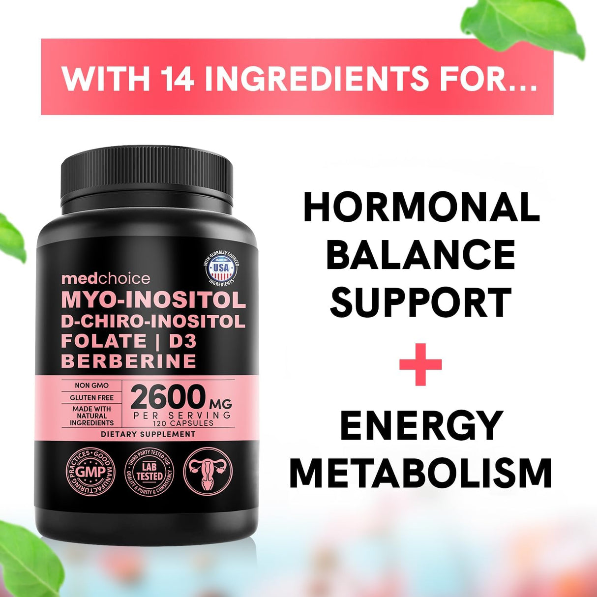 Suplemento 14 en 1 de inositol y soporte hormonal Mujer, 120 capsules