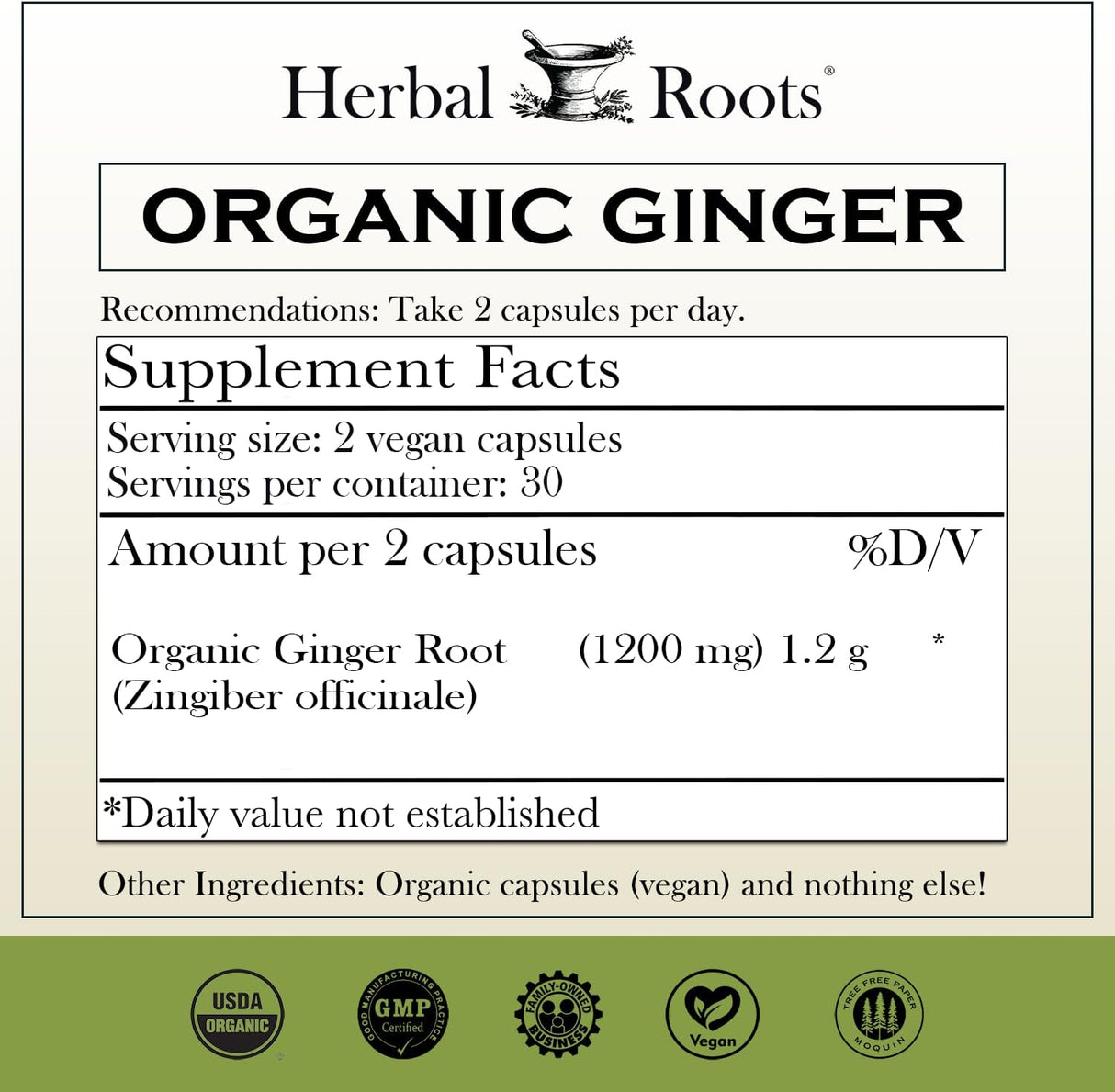 Suplemento Herbal Roots orgánicas de raíz de jengibre puro