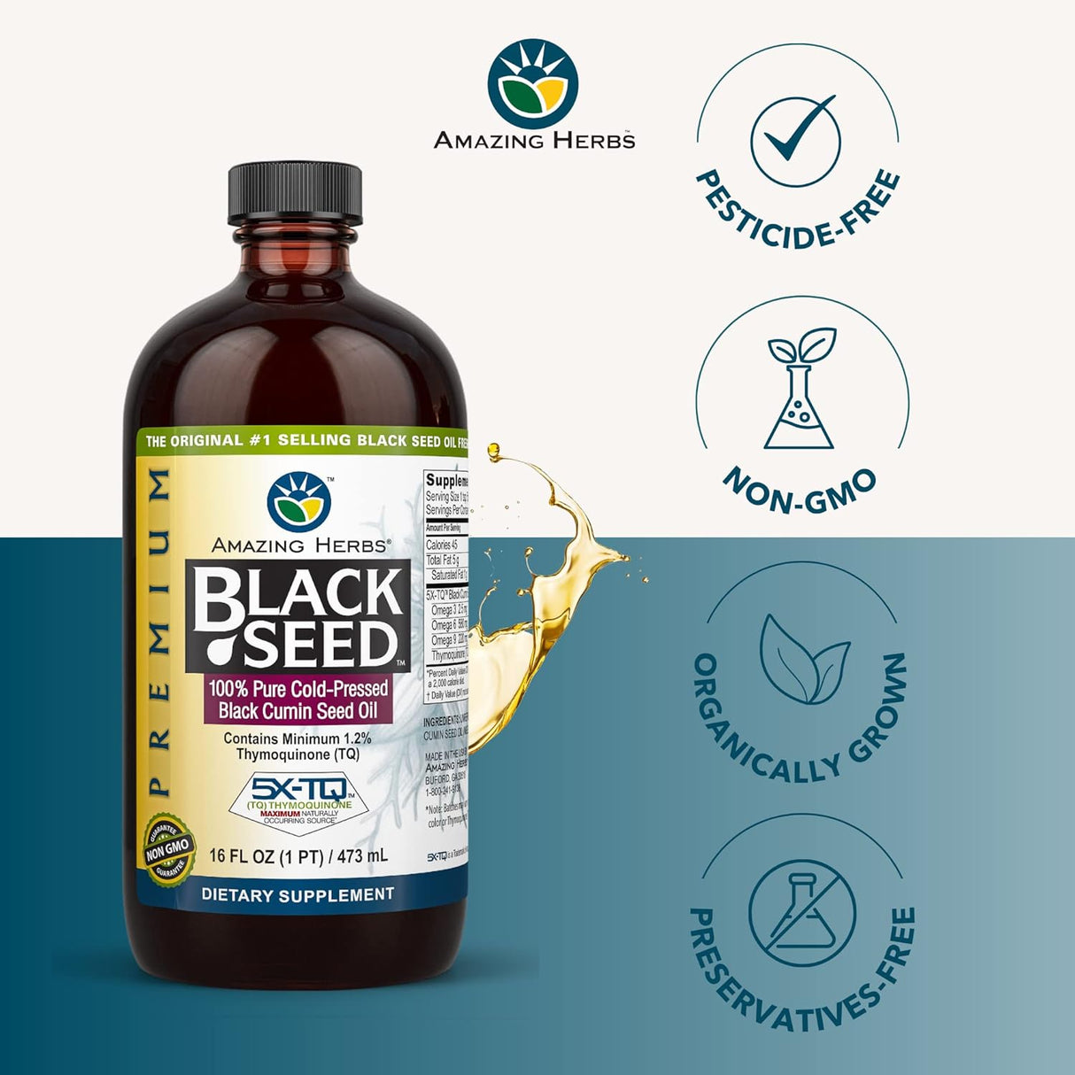 Aceite de Semilla Negra - Amazing Herbs - Salud Digestiva - 16 Fl Oz