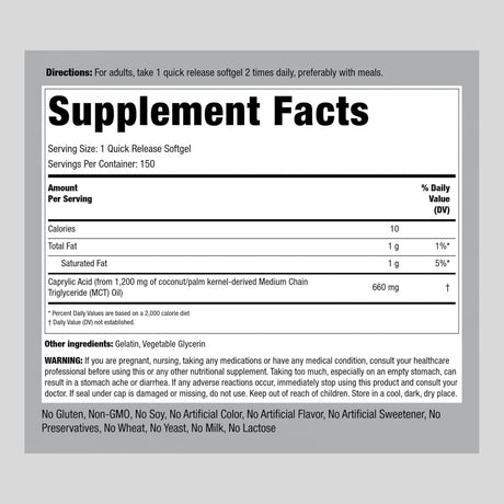 Ácido Caprílico 660 mg Piping Rock 150 Cápsulas Suplemento